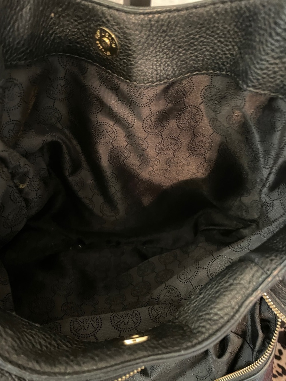 Michael Kors  Fulton Black Pebbled Leather Hobo with Gold MK Charm ,on ea side - Picture 14 of 17